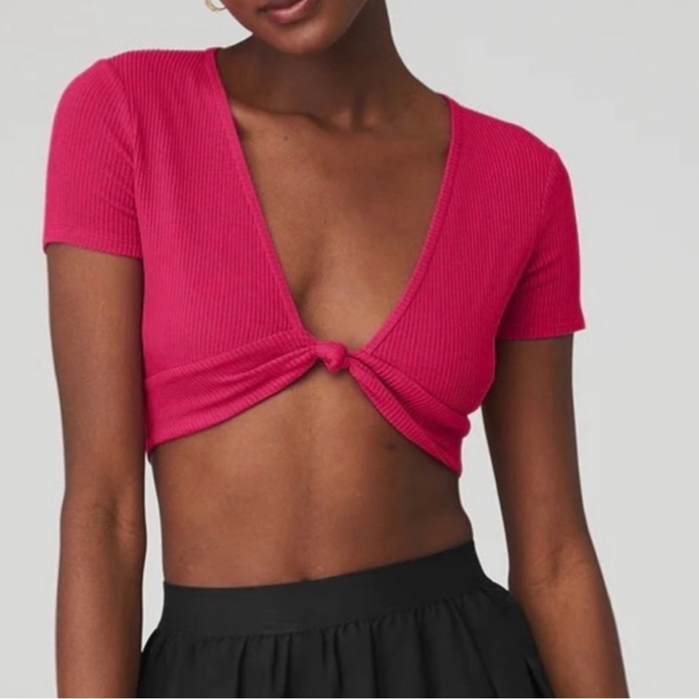 Alo Hot Pink Knotty Crop Top